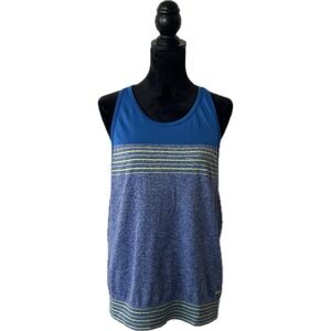 Nike Dry Fit Women's Workout Tank Top Blue & Lime Green Striped Size Large